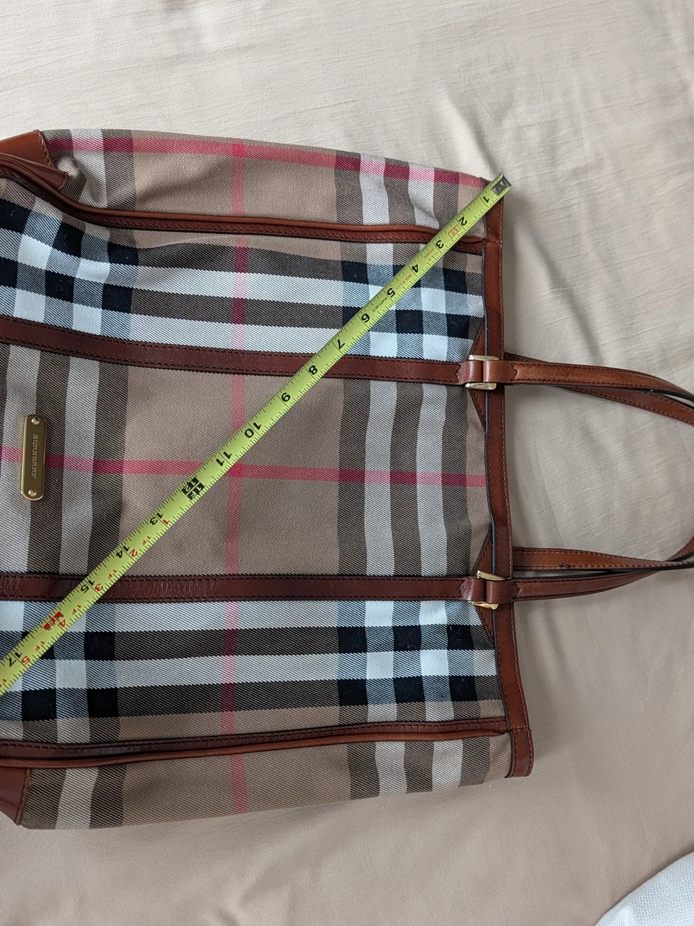 Burberry House Check Canvas & Brown Leather Tote Bag - Picture 13 of 15